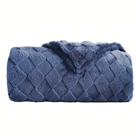 SUNNY HEAT Sherpa Blanket Queen Size 60''x80'' All-Season Lightweight Ultra Soft Bed Blanket Couch, Bed, Sofa, Travel Use, Gift, Denim Blue