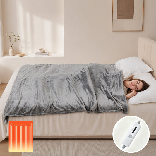 SUNNY HEAT Electric Heated Throw 50" x 60" Soft Flannel with Encrypted Heating Ducts, 4 Levels Heating & 3Hs Auto off, Machine Washable, Gray