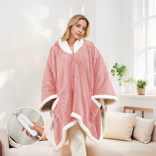 SUNNY HEAT Wearable Electric Heated Blanket 56"x63" , Soft Flanne & Cotton Fleecel,Warm and Cozy, Bed, Sofa,Travel Use,Light pink