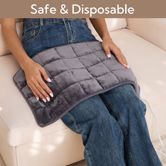 SUNNY HEAT Weighted Checkerboard Soft Flannel Electric Heating Pad - 18x33 inches Gray, Relieve Body Aches (1 Piece)