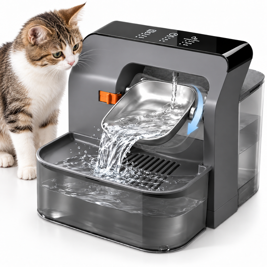 SUNNY HEAT Wireless Cat Water Fountain No Filter, 3.2L Pet Water Dispenser with Fresh & Waste Water Separation, Stainless Steel Bowl for Cats & Small Dogs, Black