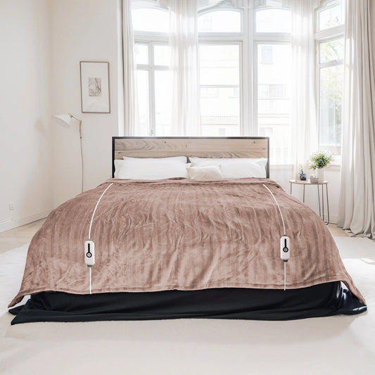 Electric Heated Blanket 84'' x 90'' Queen Size Flannel Machine Washable, Warm and Cozy all Night, Dual Control-Linen