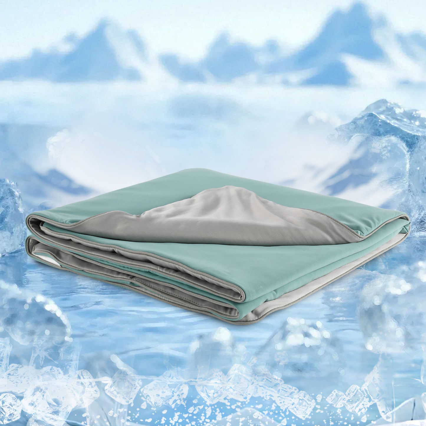SUNNY HEAT Cooling Summer Comforter 28"x40", Cooling Blanket for Hot Sleepers, Lightweight Breathable Double-Sided Quilt, Green & Gray