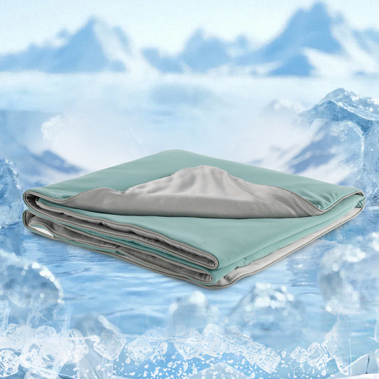SUNNY HEAT Cooling Summer Comforter 28"x40", Cooling Blanket for Hot Sleepers, Lightweight Breathable Double-Sided Quilt, Green & Gray
