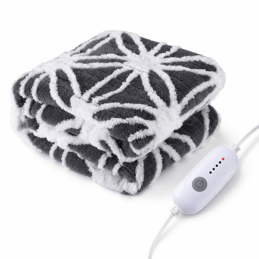 SUNNY HEAT Electric Heated Blanket 5 Heating Levels & 3 H Auto Shut Off, Warm Sherpa & Breathable, 50x60 Inch, Gray