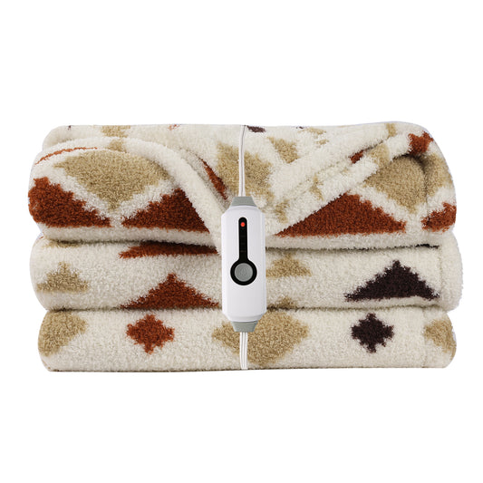 SUNNY HEAT Electric Heated Blanket Full size 72''x84'' Warm Machine Washable- brown and white