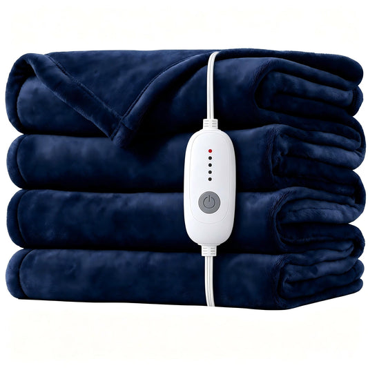 SUNNY HEAT Electric Blanket Heated Full 72" x 84" -Fast Heating 4 Levels & 10H Auto off, Warm Soft Fannel Machine Washable, for Bed/Couch/Office, Dark Blue