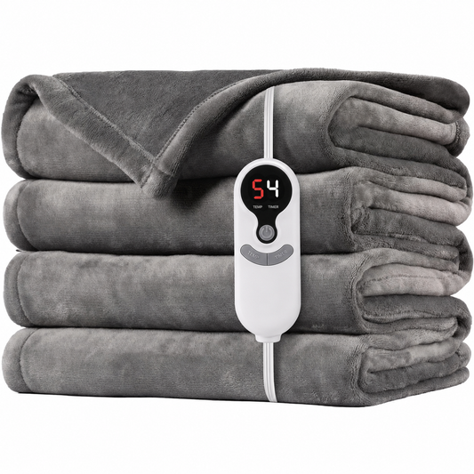 SUNNY HEAT Electric Heated Blanket Flannel 62" x 84" Twin Size-4 Heating Settings & 10 Hours Auto off ETL Certification, Soft Machine Washable-Light Grey