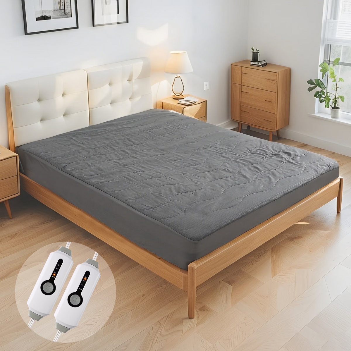 SUNNY HEAT Electric Heated Mattress Pad, Queen Size, 4 Heating Levels, 10-Hour Auto Off, Lightweight Polyester, Grey