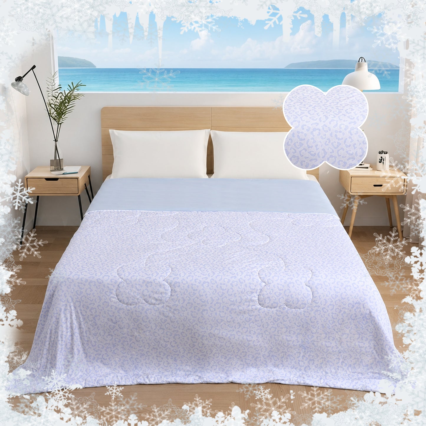 SUNNY HEAT Cooling Summer Comforter Twin Size 60"x80", Cooling Blanket for Hot Sleepers, Lightweight Breathable Double-Sided Quilt, Leopard Ice Blue