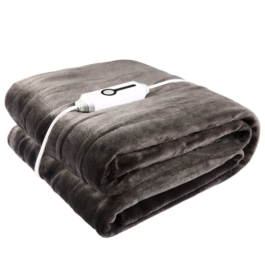Electric Blanket Throw Size 50" x 60" Double Sided Flannel, 4 Heating Settings & 3 Hours Auto Off, Dark Grey