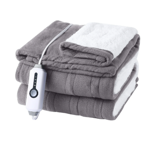 Electric Blanket Heated Throw Fleece & Sherpa Fabric 50" x 60" Throw Size-4 Heating Settings & 3 Hours Auto Off, Super Soft Machine Washable-Grey