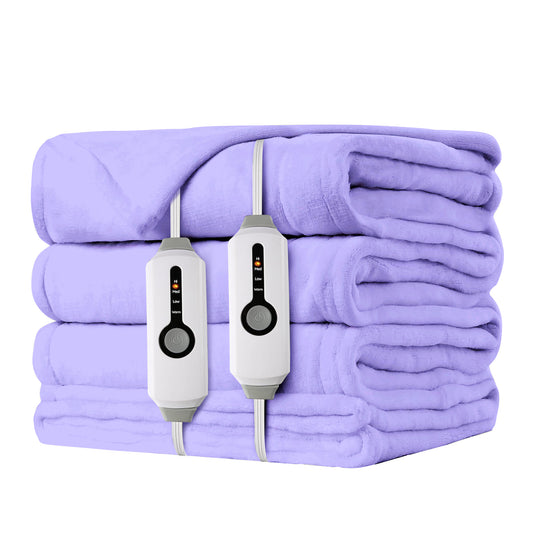 SUNNY HEAT Electric Heated Blanket Flannel King Size 90" x 100" Dual Control, 4 Heating Settings & 10 Hours Auto Off, Light Purple