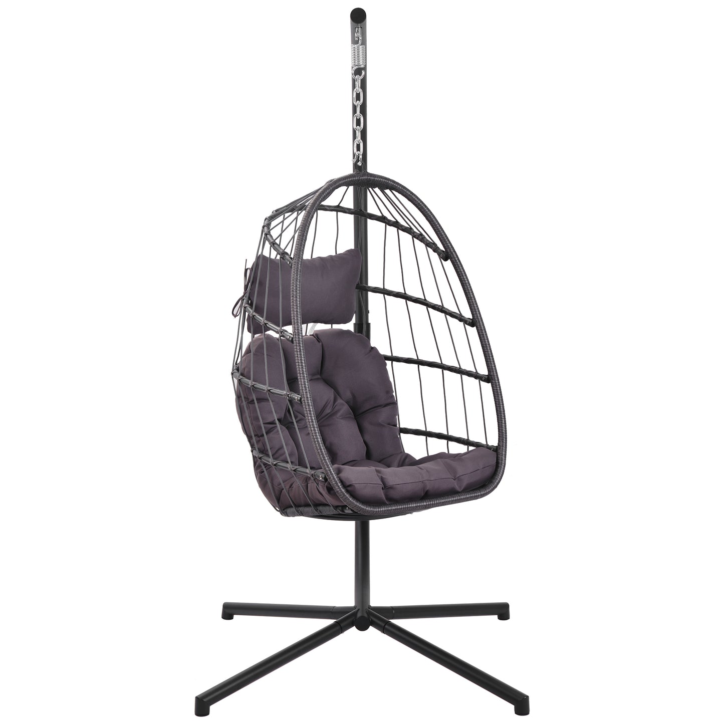 In door outdoor patio Wicker Hanging Chair Swing Chair Patio Egg Chair UV Resistant Dark grey cushion Aluminum frame