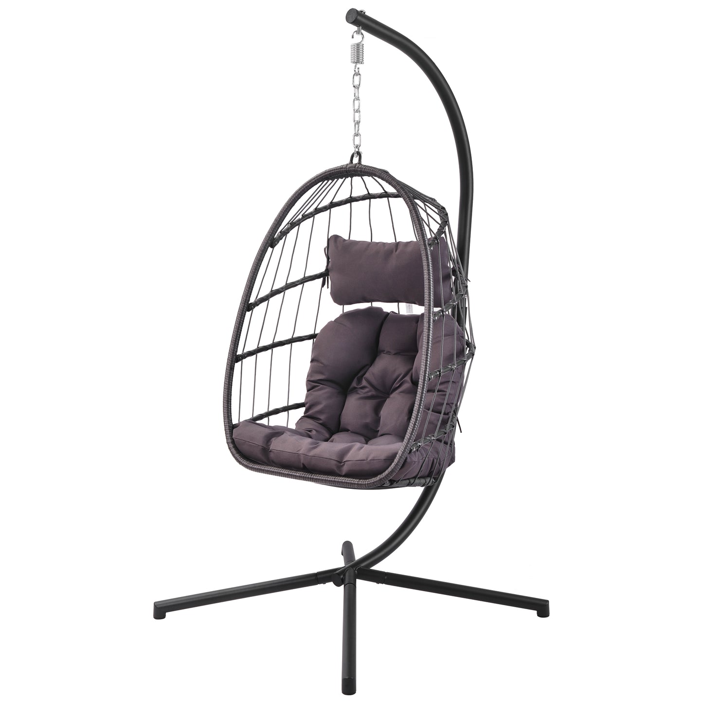 In door outdoor patio Wicker Hanging Chair Swing Chair Patio Egg Chair UV Resistant Dark grey cushion Aluminum frame