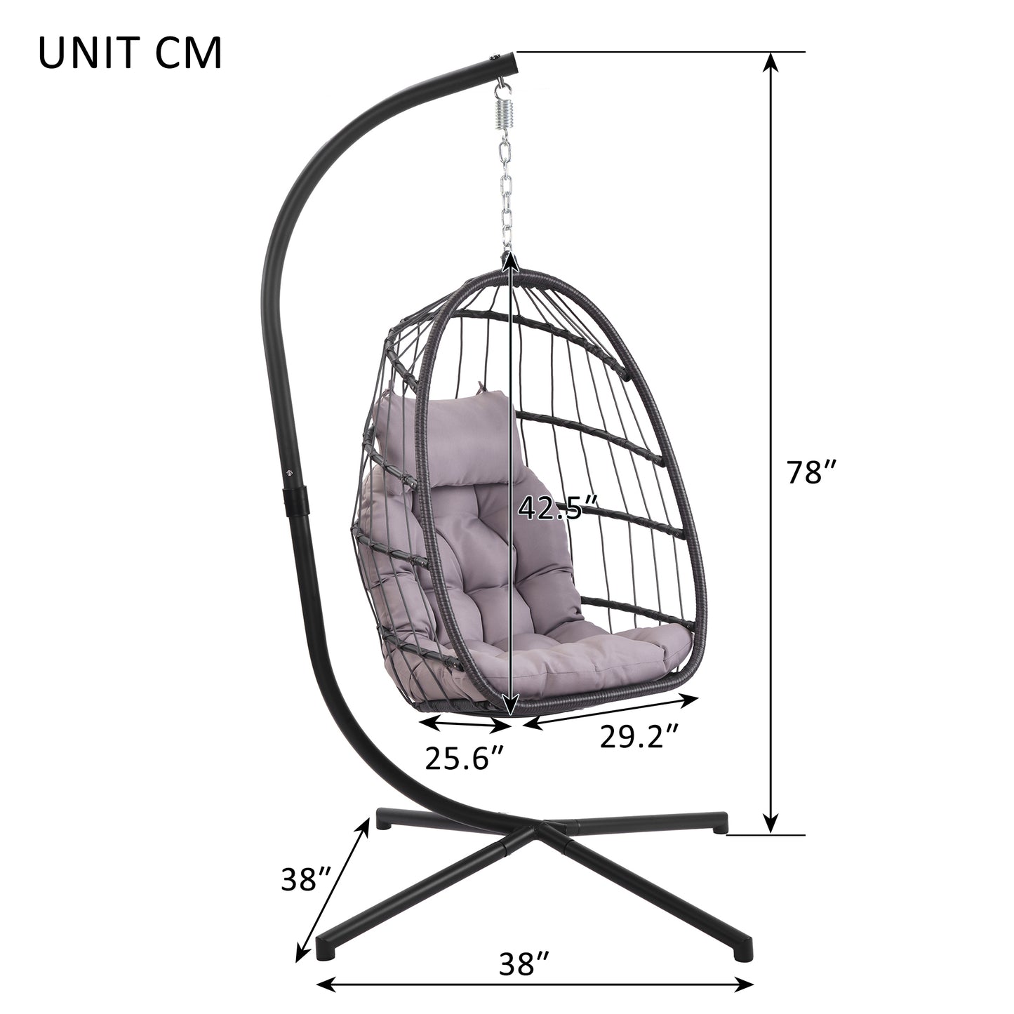 In door outdoor patio Wicker Hanging Chair Swing Chair Patio Egg Chair UV Resistant Dark grey cushion Aluminum frame