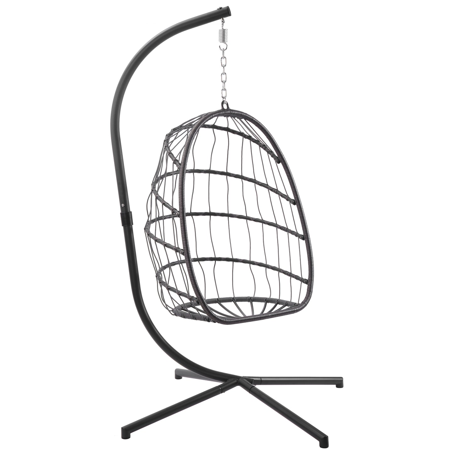 In door outdoor patio Wicker Hanging Chair Swing Chair Patio Egg Chair UV Resistant Dark grey cushion Aluminum frame