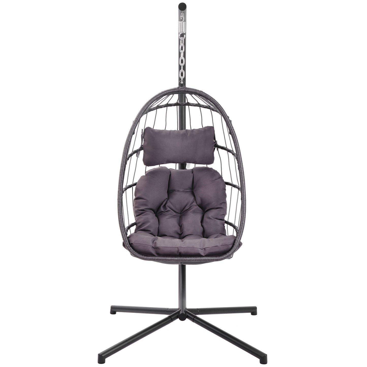 In door outdoor patio Wicker Hanging Chair Swing Chair Patio Egg Chair UV Resistant Dark grey cushion Aluminum frame