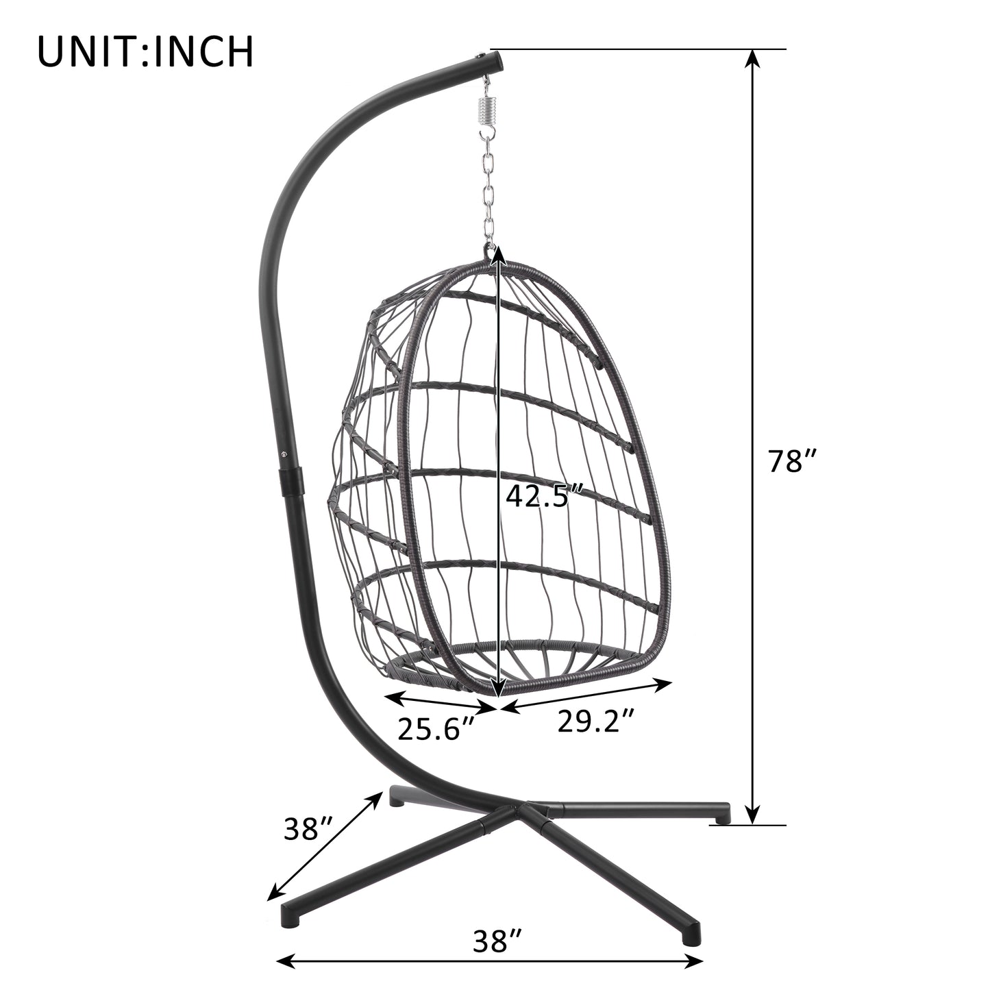 In door outdoor patio Wicker Hanging Chair Swing Chair Patio Egg Chair UV Resistant Dark grey cushion Aluminum frame