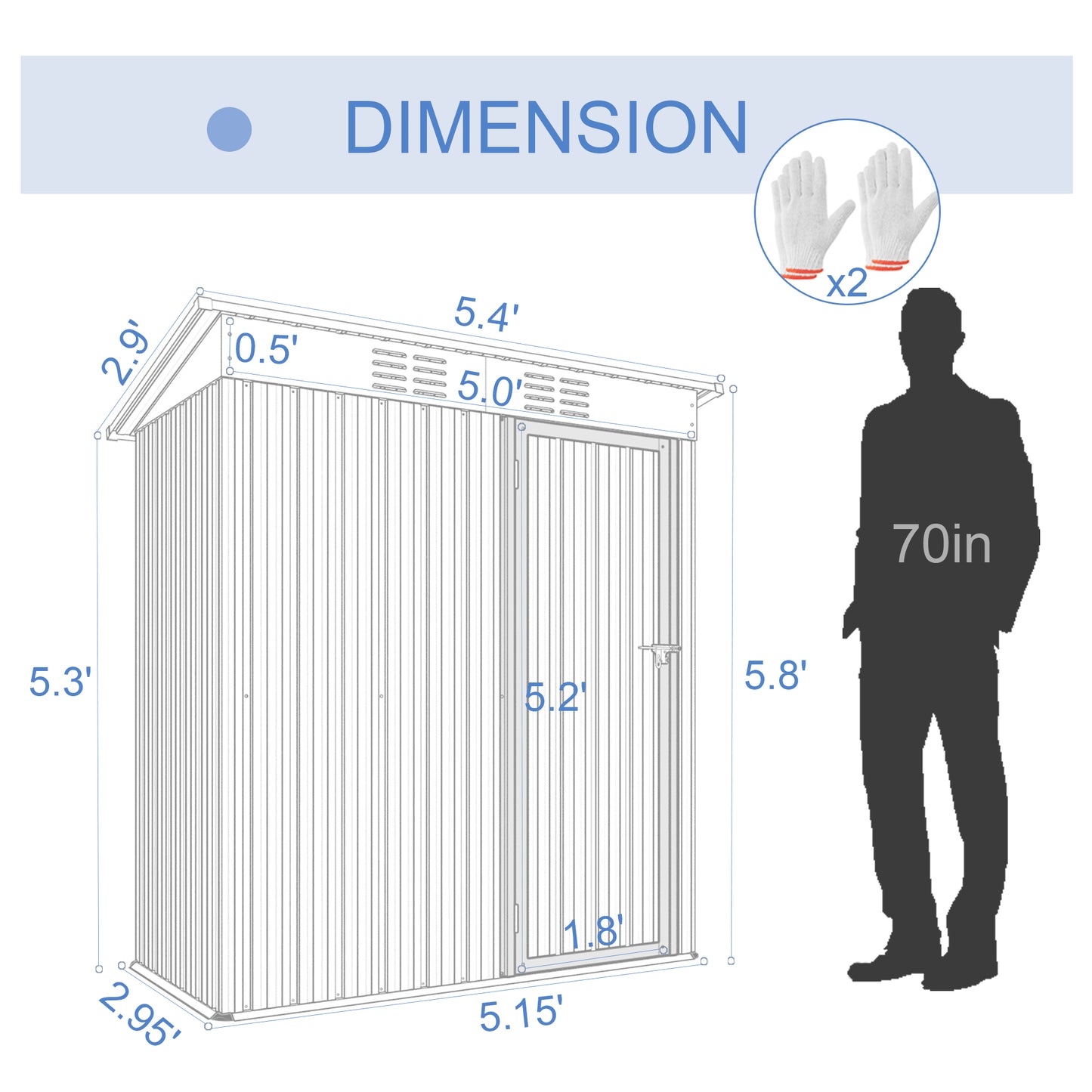 5 X 3 Ft Outdoor Storage Shed, Galvanized Metal Garden Shed With Lockable Doors, Tool Storage Shed For Patio Lawn Backyard Trash Cans