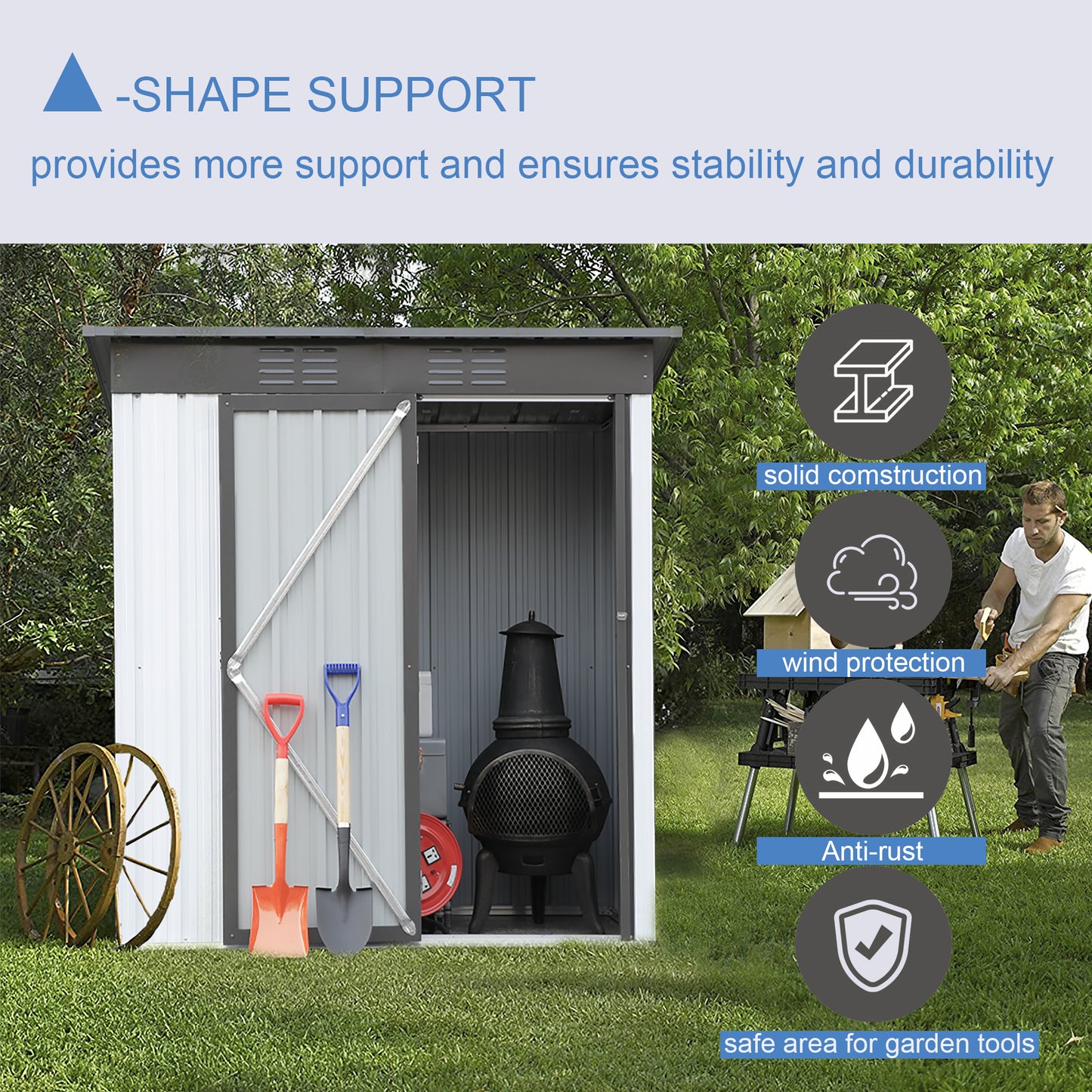 5 X 3 Ft Outdoor Storage Shed, Galvanized Metal Garden Shed With Lockable Doors, Tool Storage Shed For Patio Lawn Backyard Trash Cans