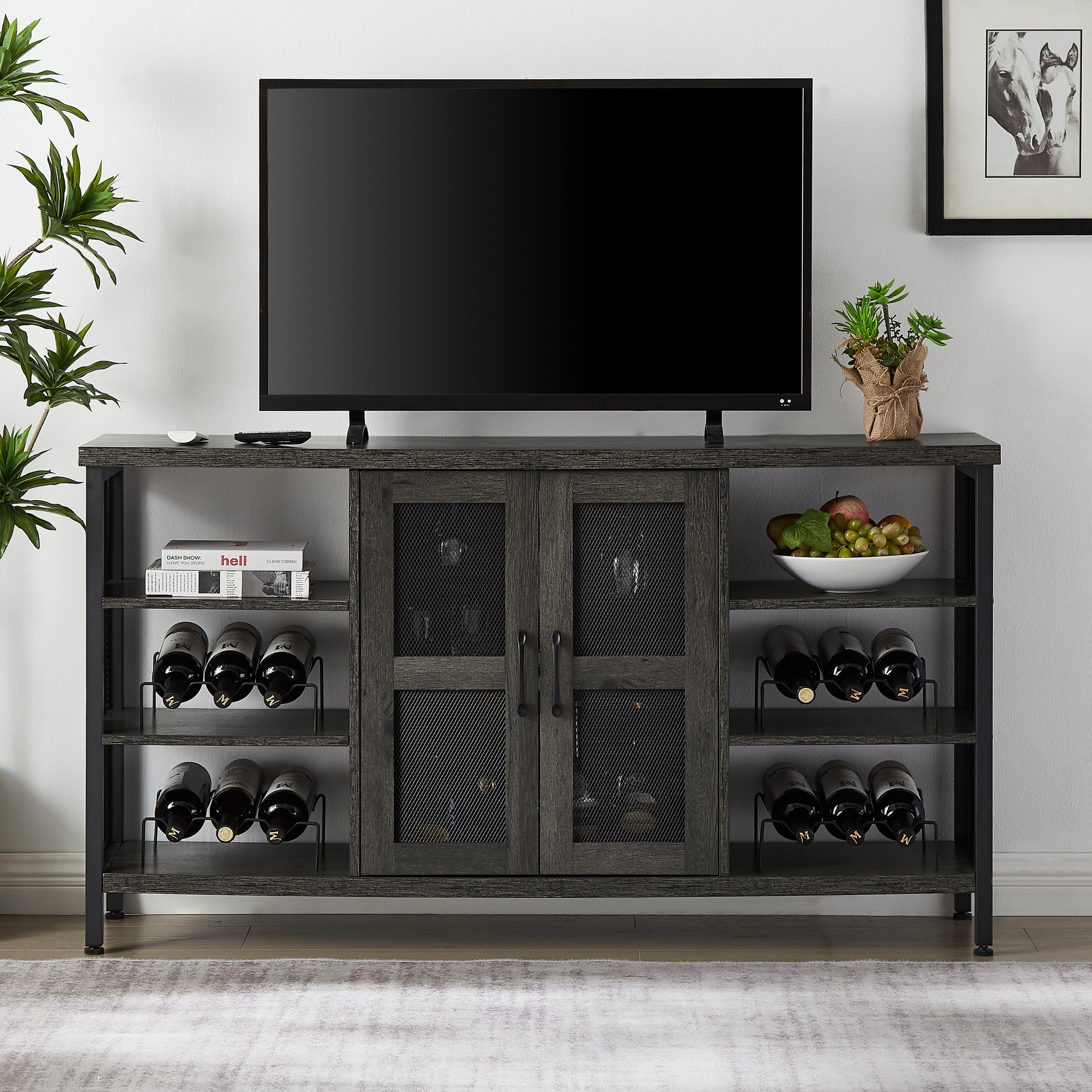 Dark grey sideboard with wine rack hotsell