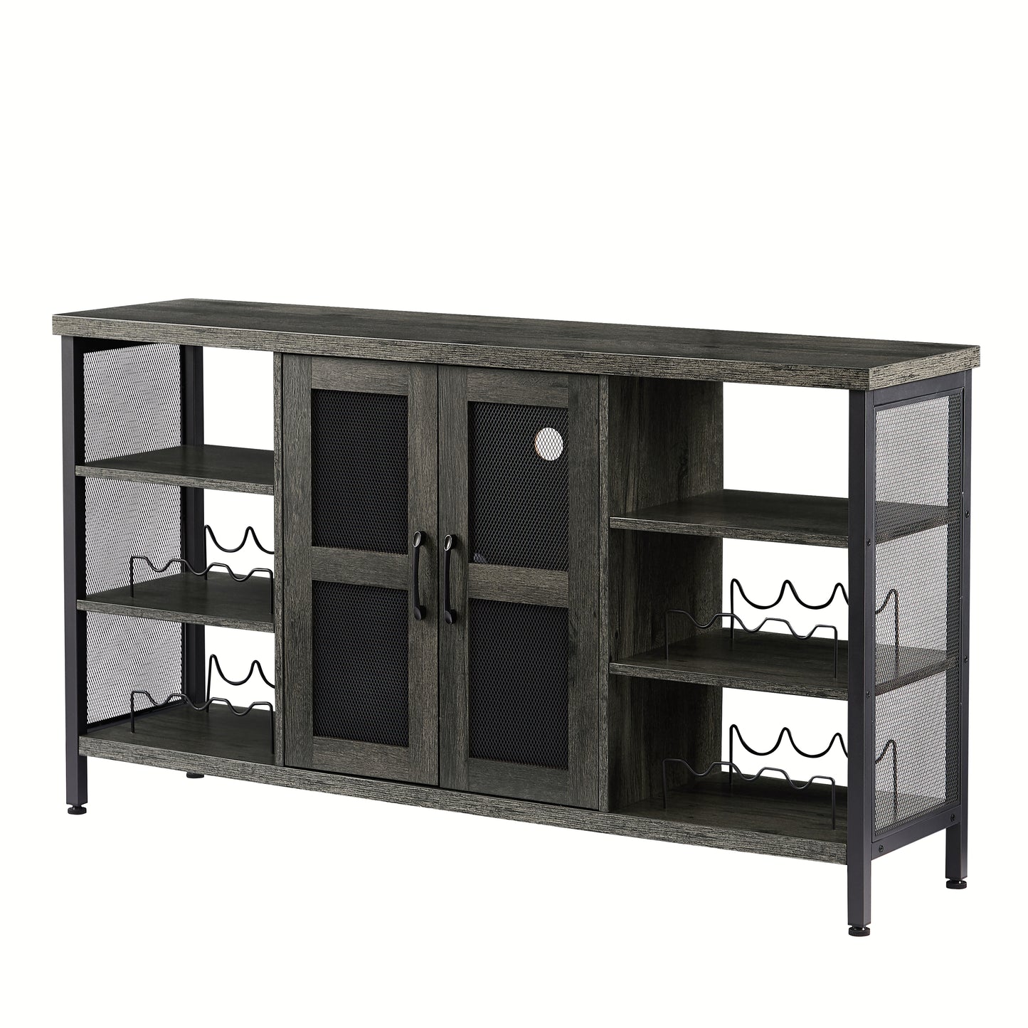 Industrial Wine Bar Cabinet, Liquor Storage Credenza, Sideboard with Wine Racks & Stemware Holder (Dark Grey, 55.12''w x 13.78''d x 30.31' ' h)