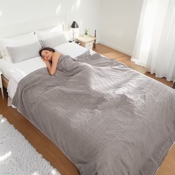 SUNNY HEAT Heated Electric Blanket Full Size 72''x84''- 4 Heat Levels & 10 Hours Auto-off, Fast Heating & Over-Heat Protection, Light Grey