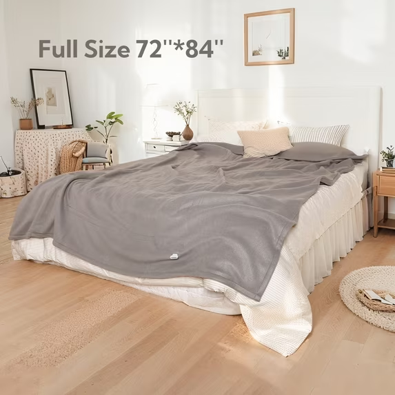 SUNNY HEAT Heated Electric Blanket Full Size 72''x84''- 4 Heat Levels & 10 Hours Auto-off, Fast Heating & Over-Heat Protection, Light Grey