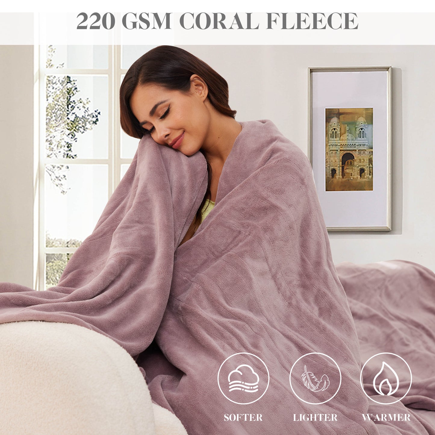 Electric Heated Throw Blanket Coral Fleece 50" x 60" Throw Size-4 Heating Settings & 3 Hours Auto off, Plush Fabric Fast Machine Washablefor-Purple