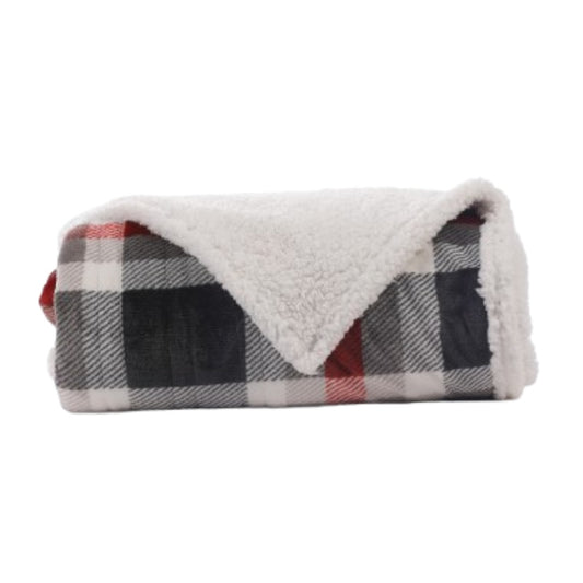 SUNNY HEAT Electric Heated Blanket 72"x84" Full Size, 10 Heating Levels & 12 H Auto Shut Off, Cotton & Microplush Plaid, Gray & Red & White