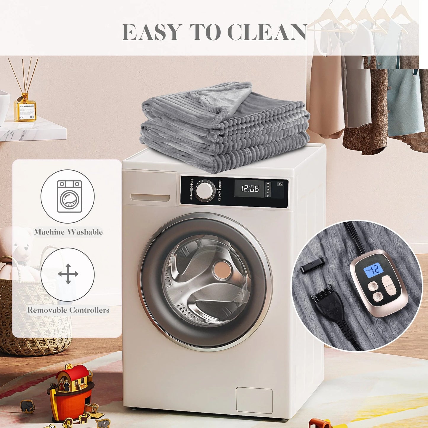 SUNNY HEAT Heated Electric Blanket Soft Flannel Full Size 72" x 84", Fast Heat, 10 Heating Settings & 12 Hours Auto Shut-off, Grey