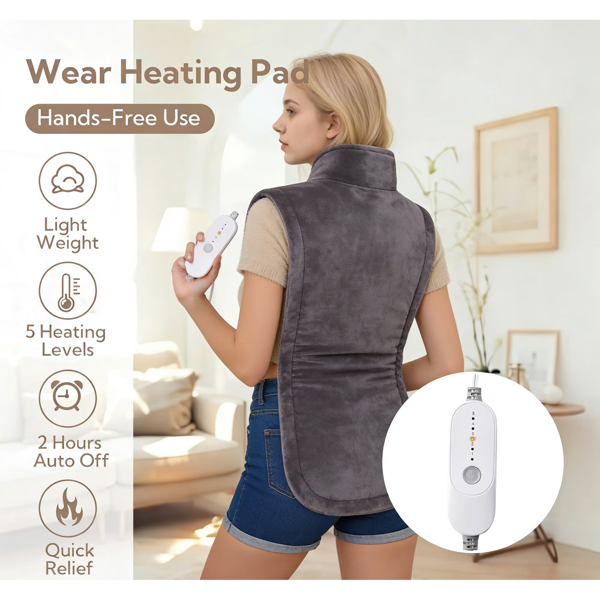 SUNNY HEAT Soft Flannel Long Back Heating Pad 26x35 inches Gray - Electric Back Pain Relief (1 Piece)