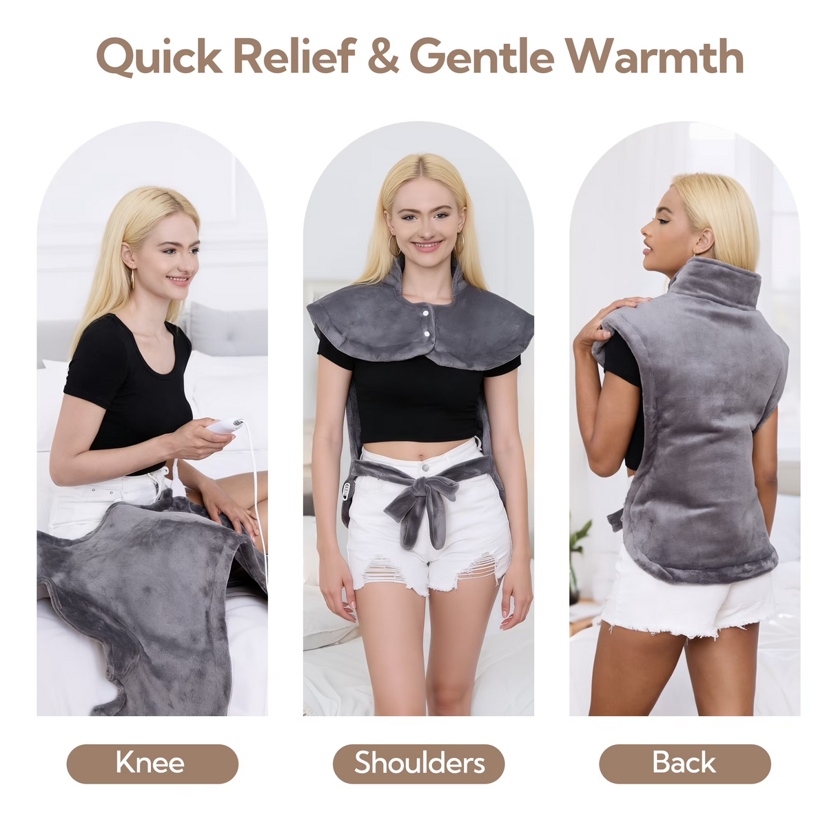 SUNNY HEAT Soft Flannel Long Back Heating Pad 26x35 inches Gray - Electric Back Pain Relief (1 Piece)