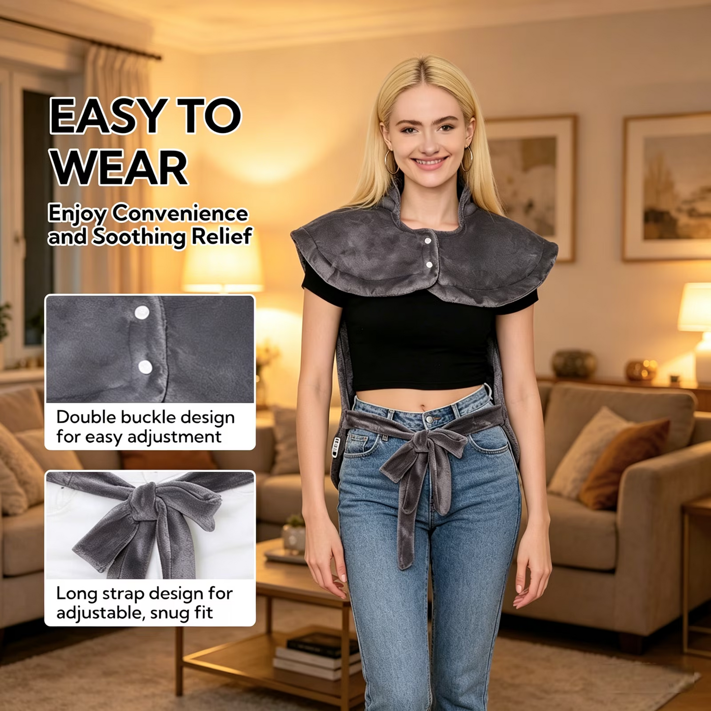 SUNNY HEAT Soft Flannel Long Back Heating Pad 26x35 inches Gray - Electric Back Pain Relief (1 Piece)