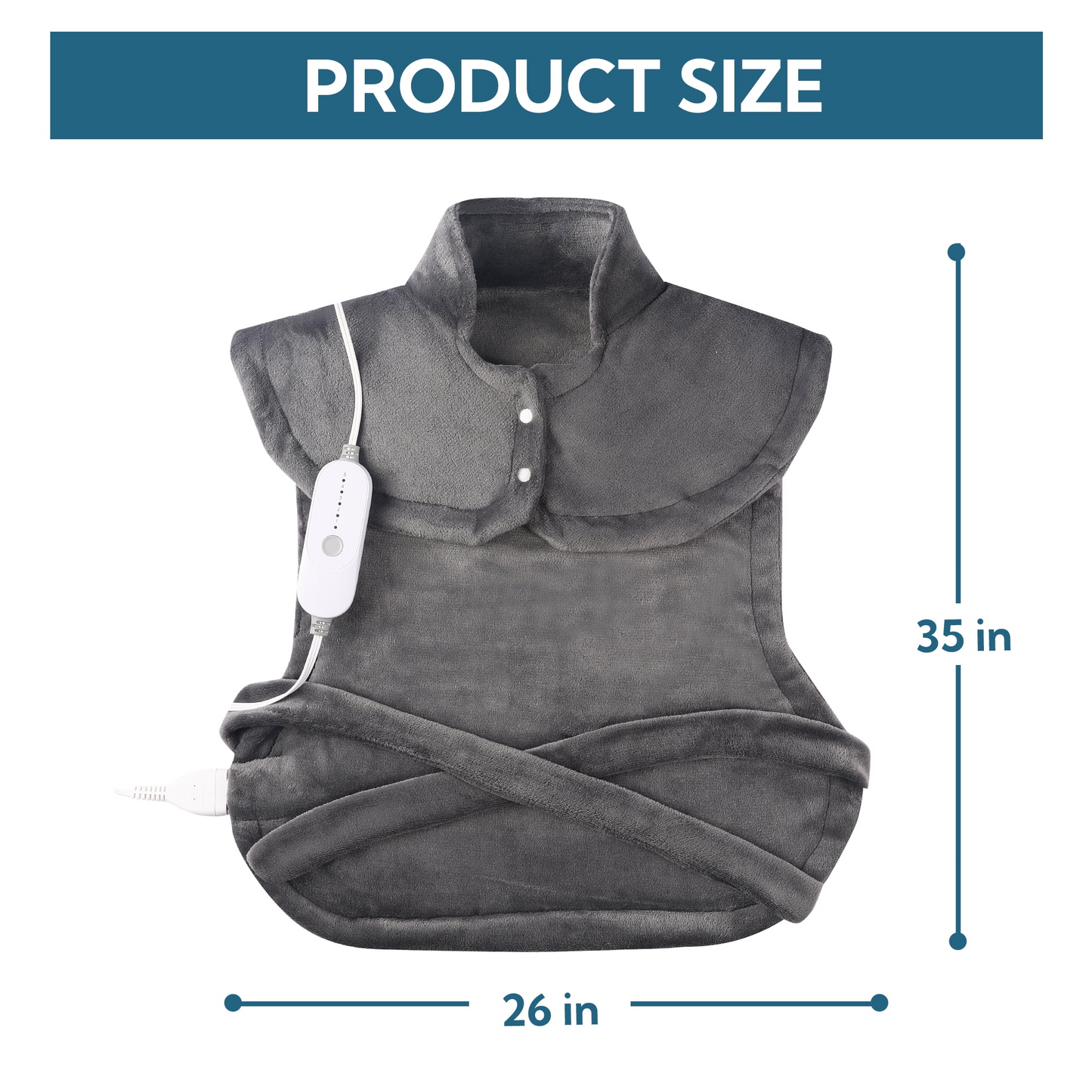 SUNNY HEAT Soft Flannel Long Back Heating Pad 26x35 inches Gray - Electric Back Pain Relief (1 Piece)