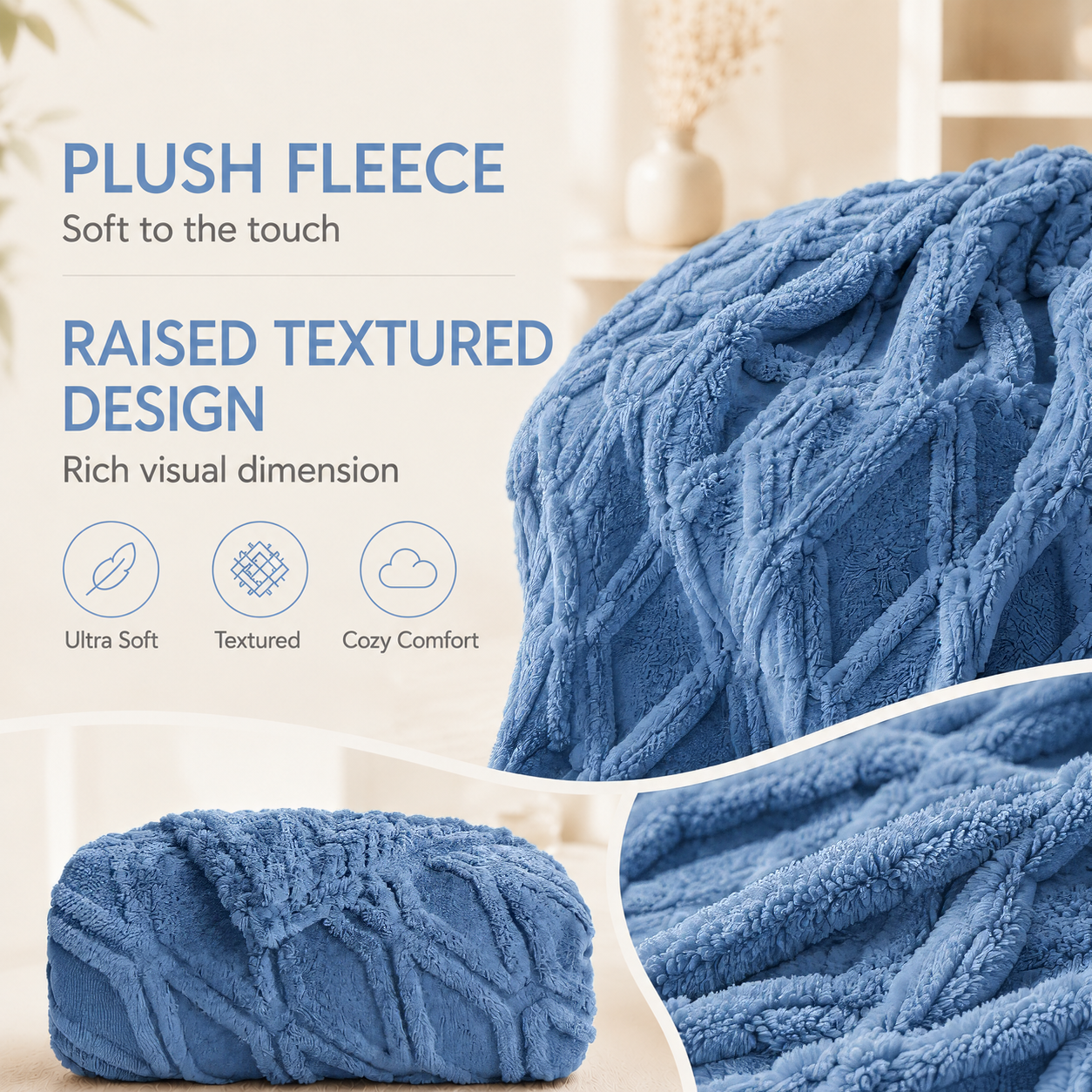 SUNNY HEAT Sherpa Blanket Twin Size 60"x80" All-Season Ultra Soft Bed Blanket Couch, Bed, Sofa, Travel Use, Blue
