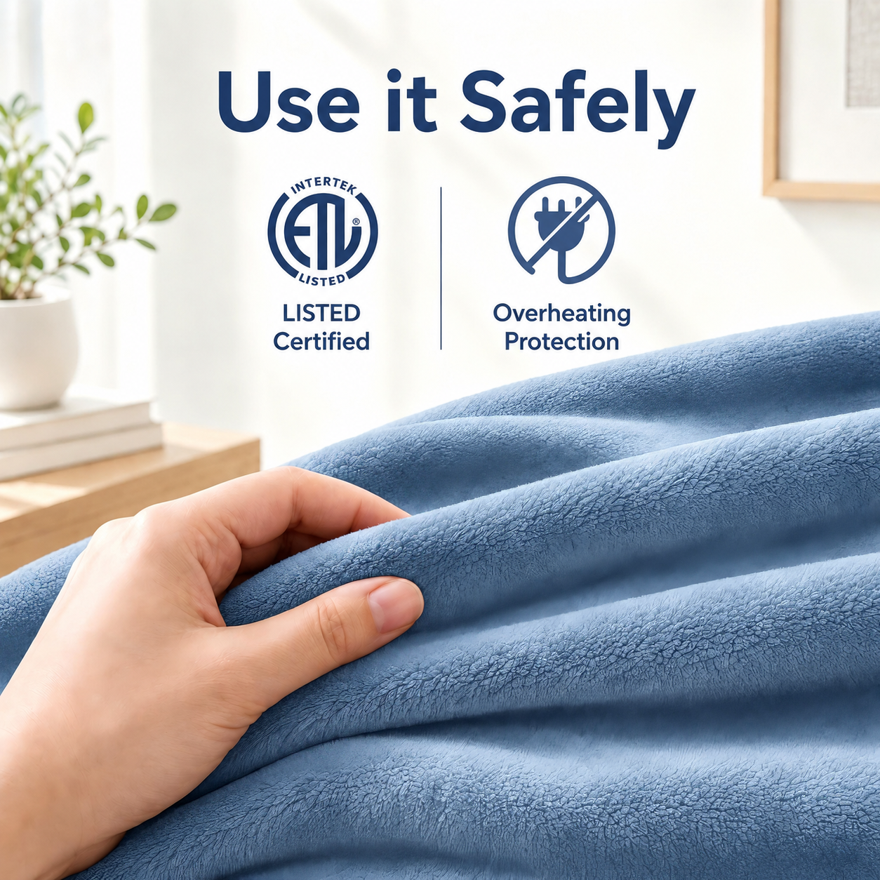 SUNNY HEAT Electric Blanket Heated Throw 50" x 60" -Fast Heating 9 Levels & 10H Auto off, Warm Soft Fannel Machine Washable, for Bed/Couch/Office, Blue Gray