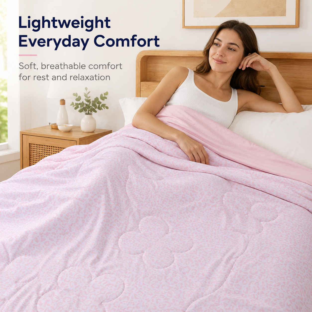 SUNNY HEAT Cooling Summer Comforter Queen Size 90"x90", Cooling Blanket for Hot Sleepers, Lightweight Breathable Double-Sided Quilt, Leopard Ice Pink