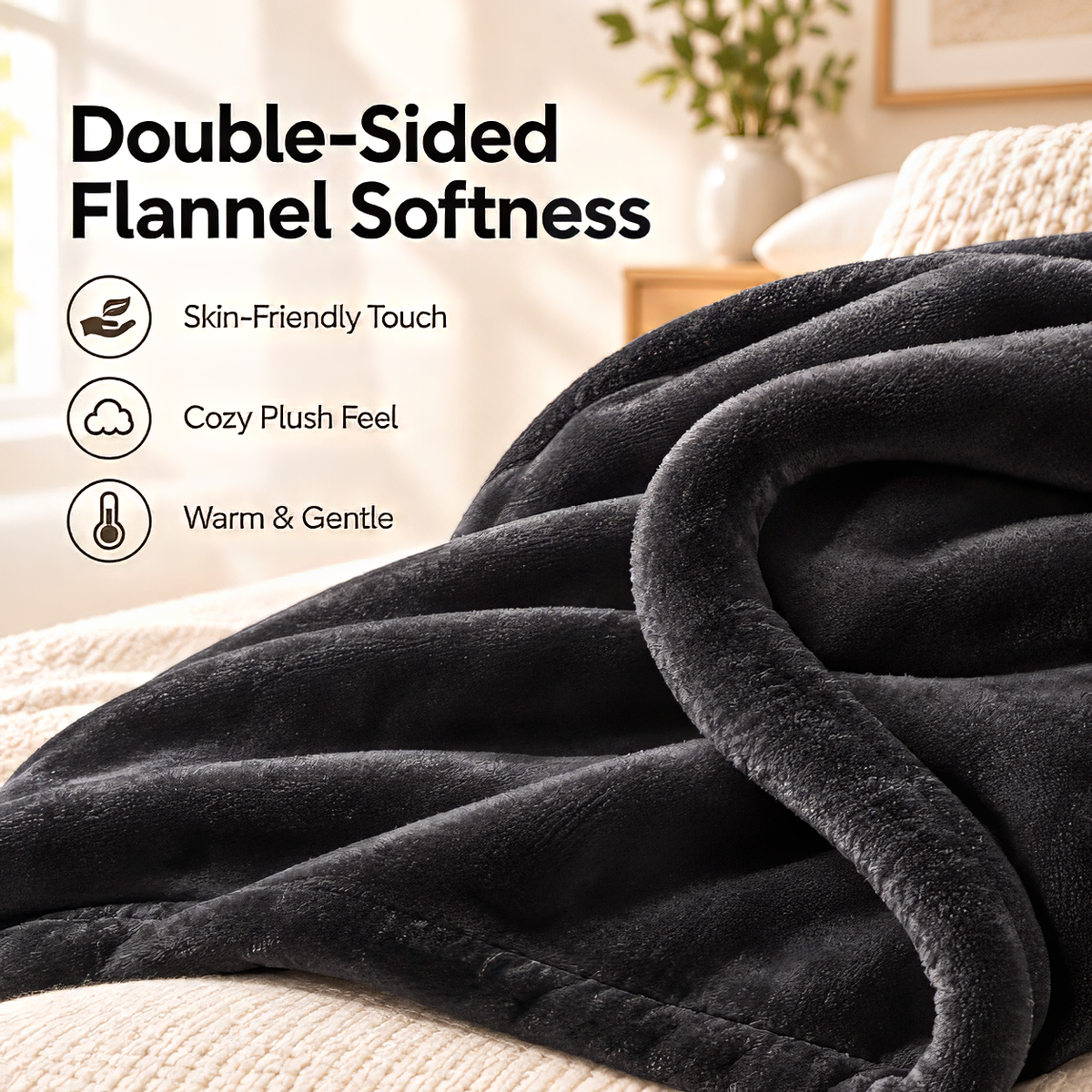 SUNNY HEAT Electric Heated Blanket Flannel 72" x 84" Full Size-4 Heating Settings & 10 Hours Auto off, Warm Machine Washable- Dark Grey
