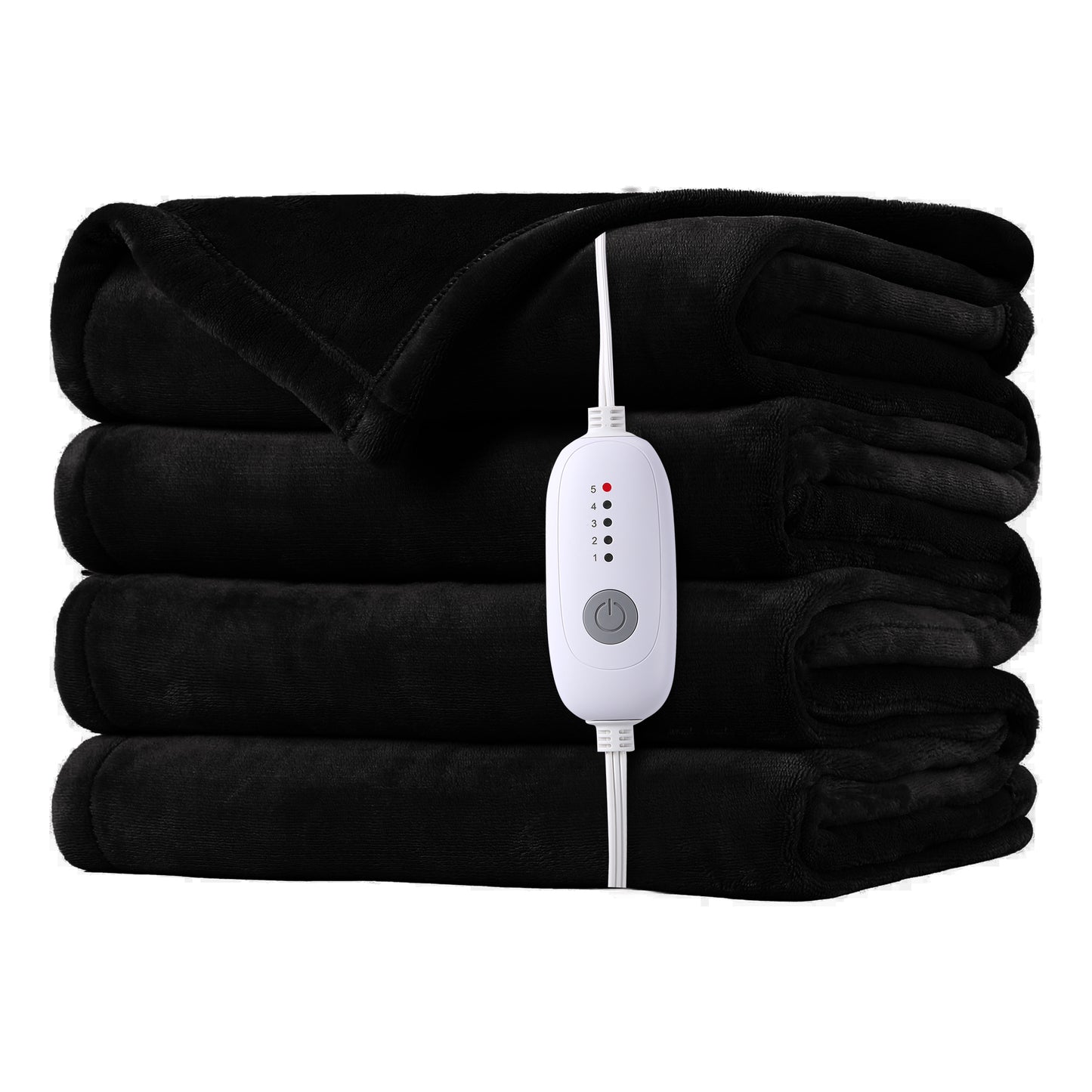 SUNNY HEAT Electric Heated Blanket Queen Size 84" x 90" Soft Flannel with 5 Levels Heating & 10Hs Auto off, Dual Controllers, Dual Zone Temperature Control, Black