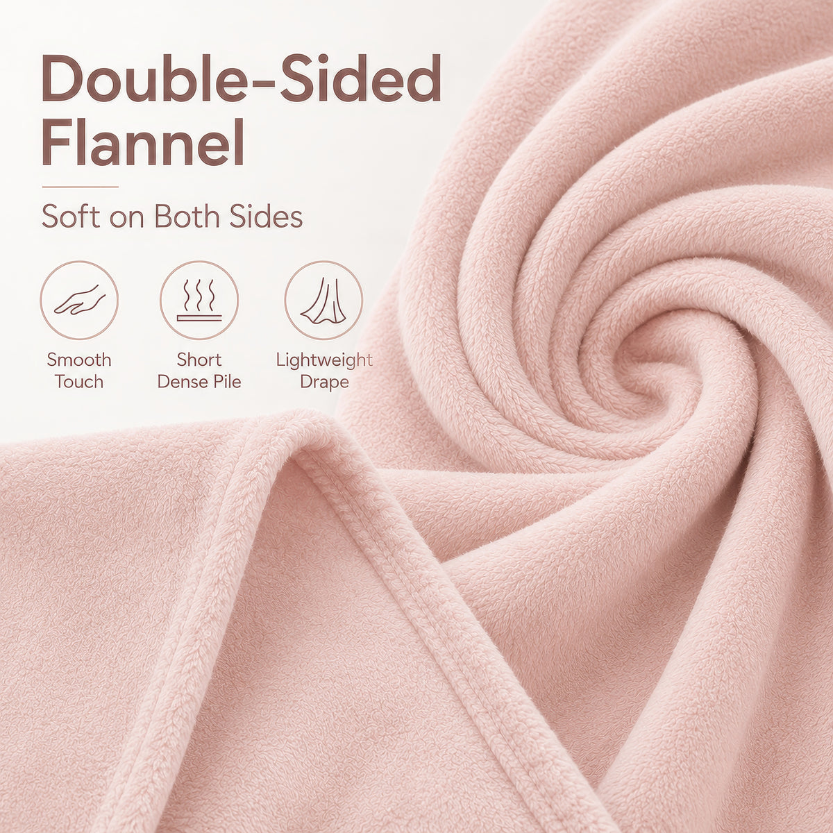 SUNNY HEAT Soft Flannel Blanket Summer Lightweight & Comfortable Bed Blanket Twin Size, Light Pink