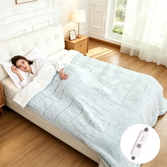 SUNNY HEAT Electric Heated Blanket Full Size 72" x 84" Soft Sherpa with 4 Levels Heating & 10Hs Auto off, Machine Washable, Moonlight Blue