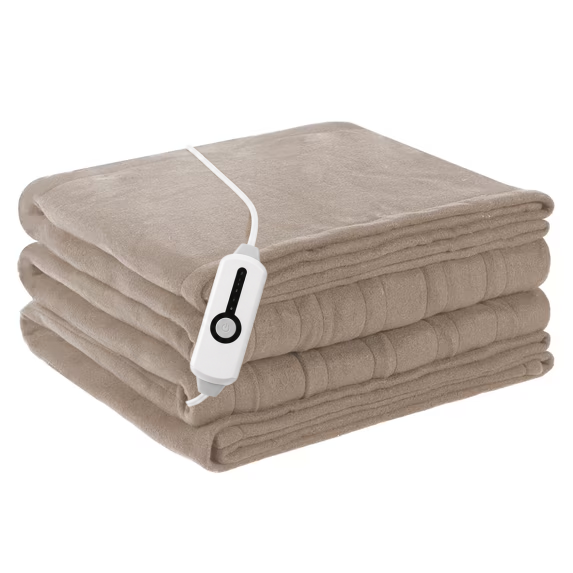 SUNNY HEAT Heated Electric Blanket Twin Size 62''x84''- 4 Heat Levels & 10 Hours Auto Off, Fast Heating & Over-Heat Protection, Light Brown