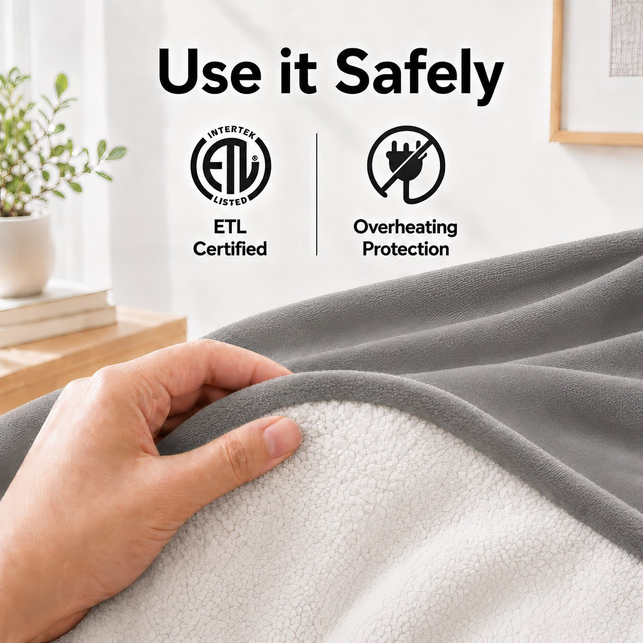 SUNNY HEAT Flannel Heated Blanket King 90"×100", 10 Heat Settings, 1-12 Hour Auto Off, Washable, Light Gray