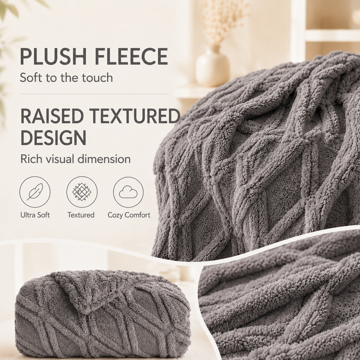 SUNNY HEAT Sherpa Blanket Twin Size 60"x80" All-Season Ultra Soft Bed Blanket Couch, Bed, Sofa, Travel Use, Light Grey