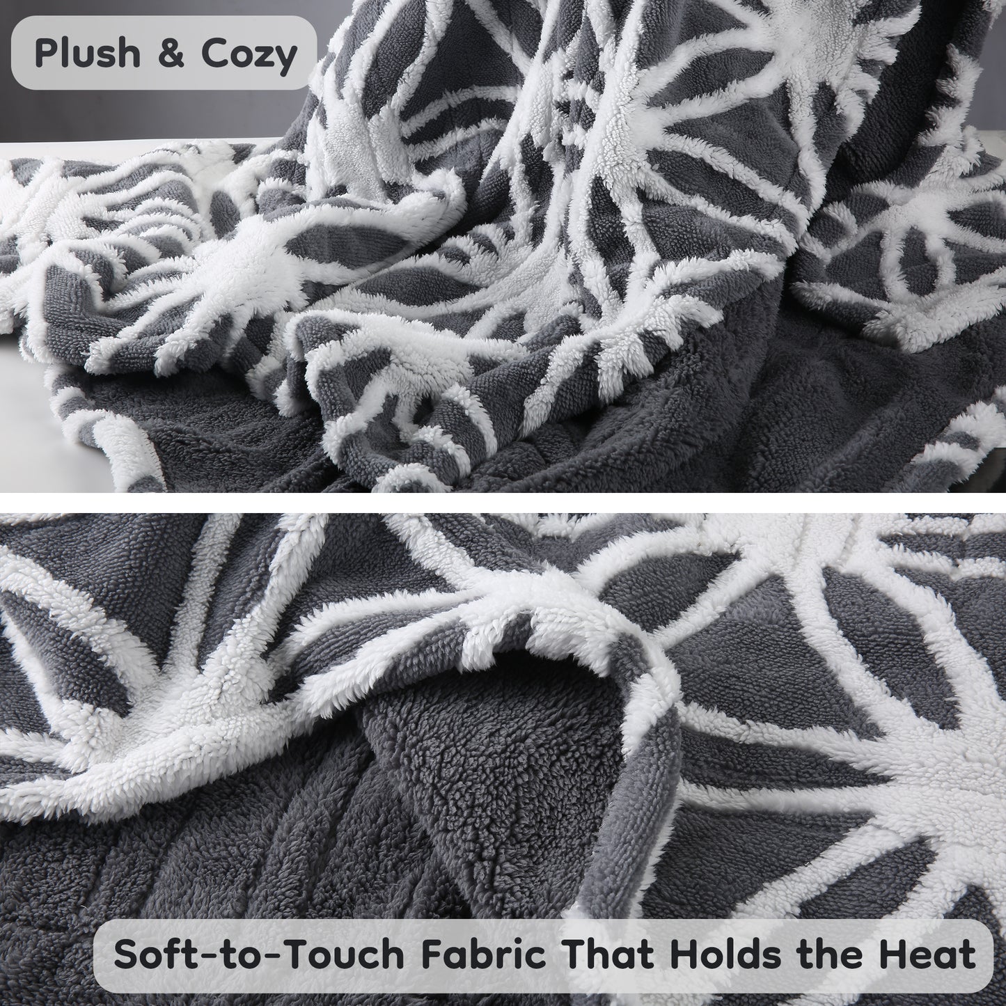 SUNNY HEAT Electric Heated Blanket 5 Heating Levels & 3 H Auto Shut Off, Warm Sherpa & Breathable, 50x60 Inch, Gray