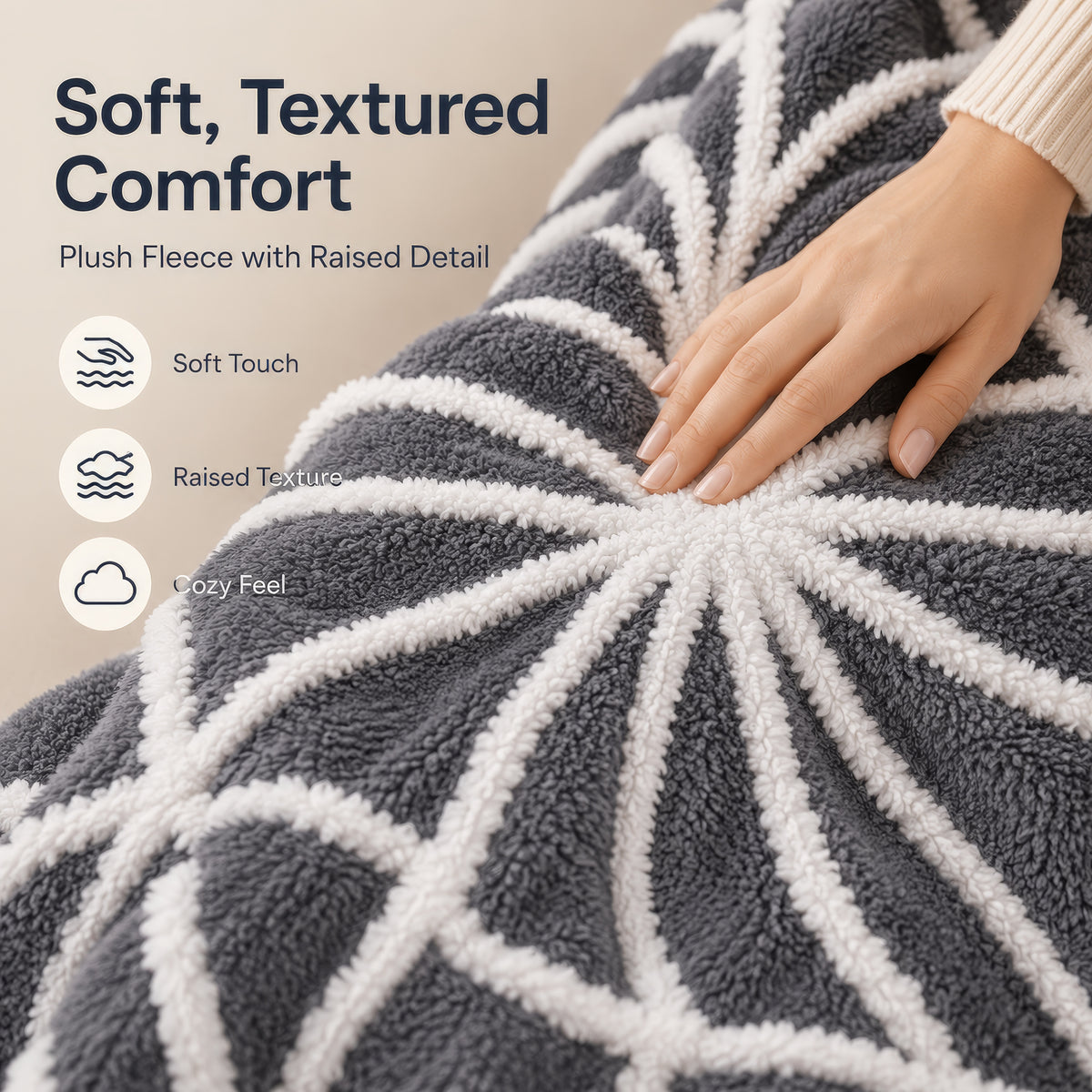 SUNNY HEAT Electric Heated Blanket 5 Heating Levels & 3 H Auto Shut Off, Warm Sherpa & Breathable, 50x60 Inch, Gray