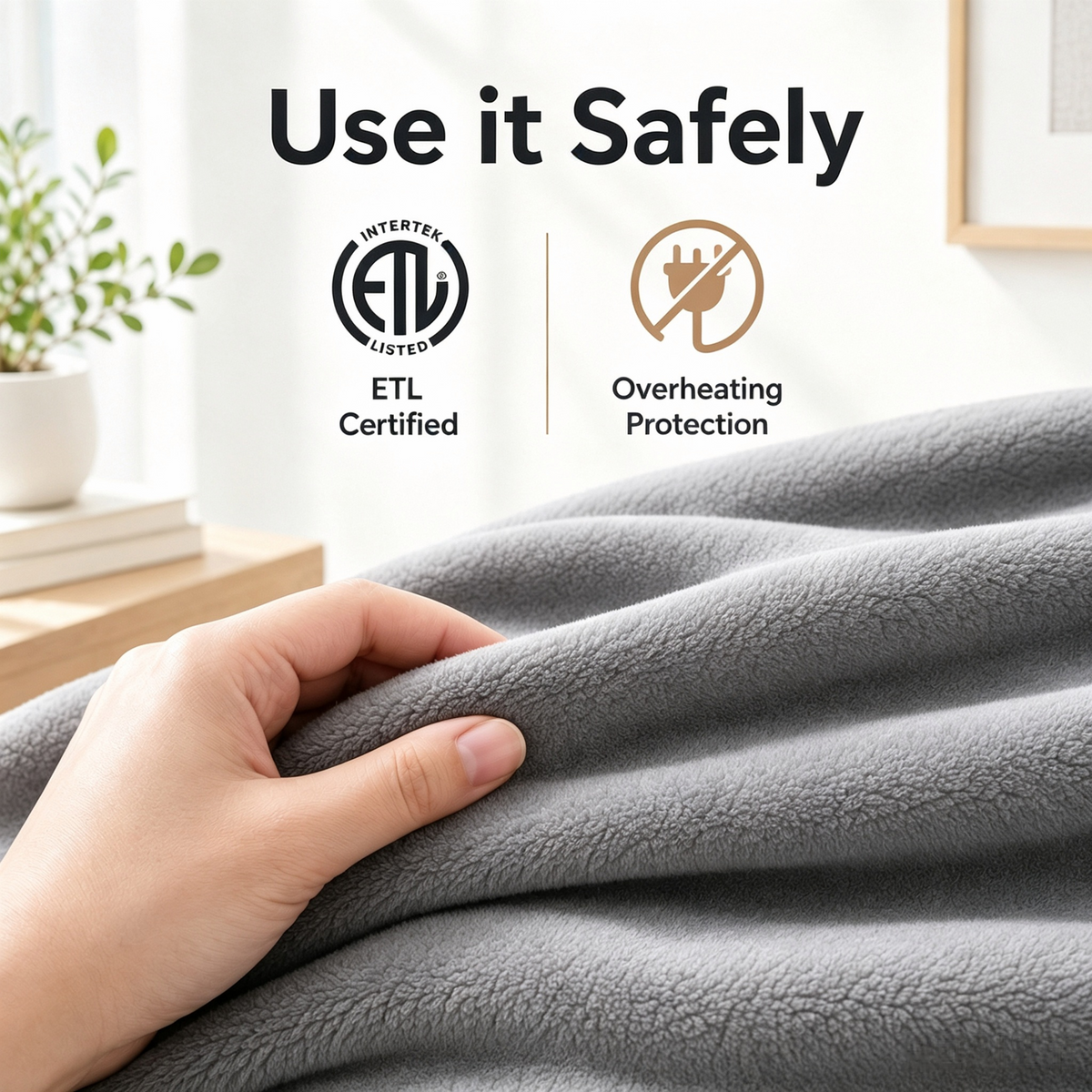 SUNNY HEAT Electric Heated Blanket Flannel 72" x 84" Full Size-4 Heating Settings & 10 Hours Auto off, Warm Machine Washable- Light Gray