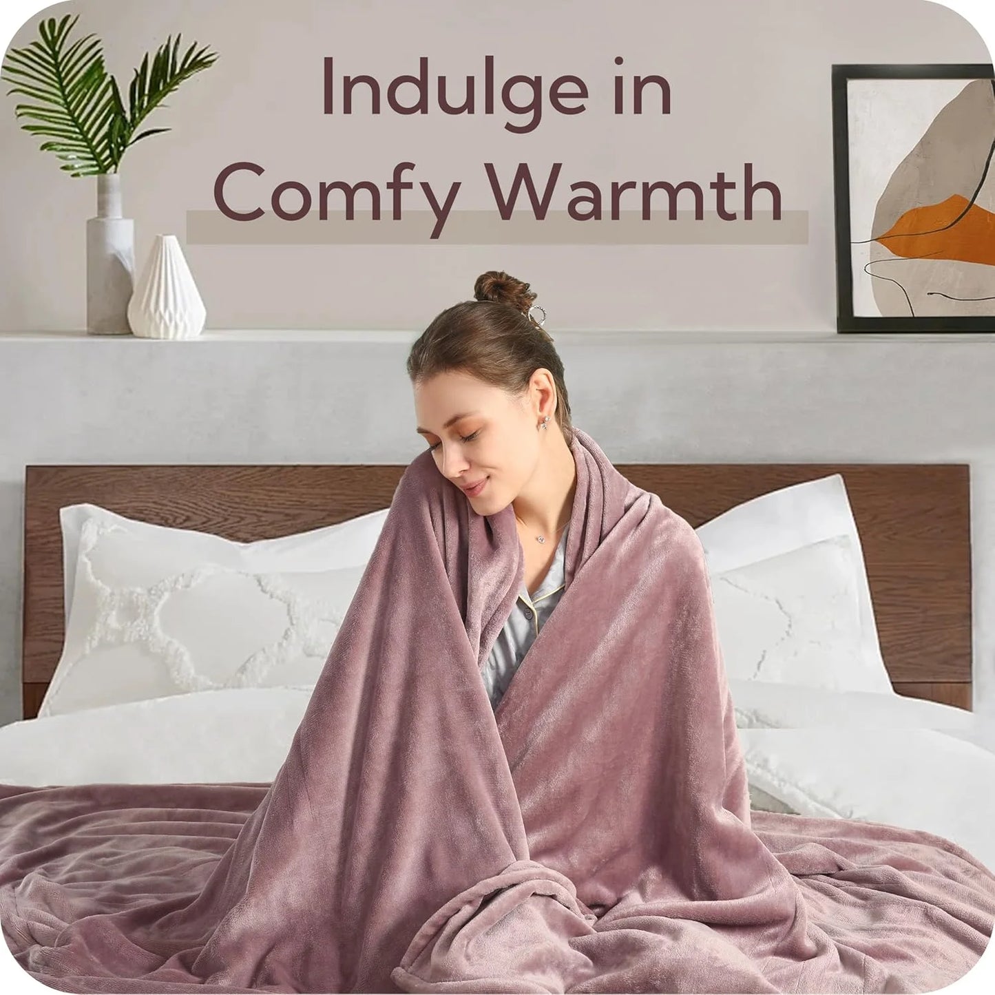 SUNNY HEAT Electric Heated Blanket Flannel King Size 90" x 100" Dual Control, 4 Heating Settings & 10 Hours Auto Off, Purple